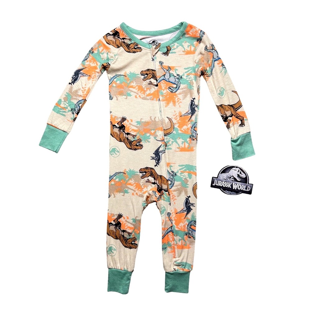 Jurassic World Infant 12m Dinosaur Viscose Sleeper Zip Pajamas Snug Fit NWT